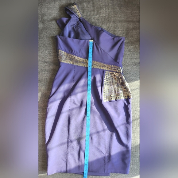 Karen Millen Asemetrical 1 Shoulder Purple Dress W/Bow+Sequin Details Silk US8 - Picture 9 of 11